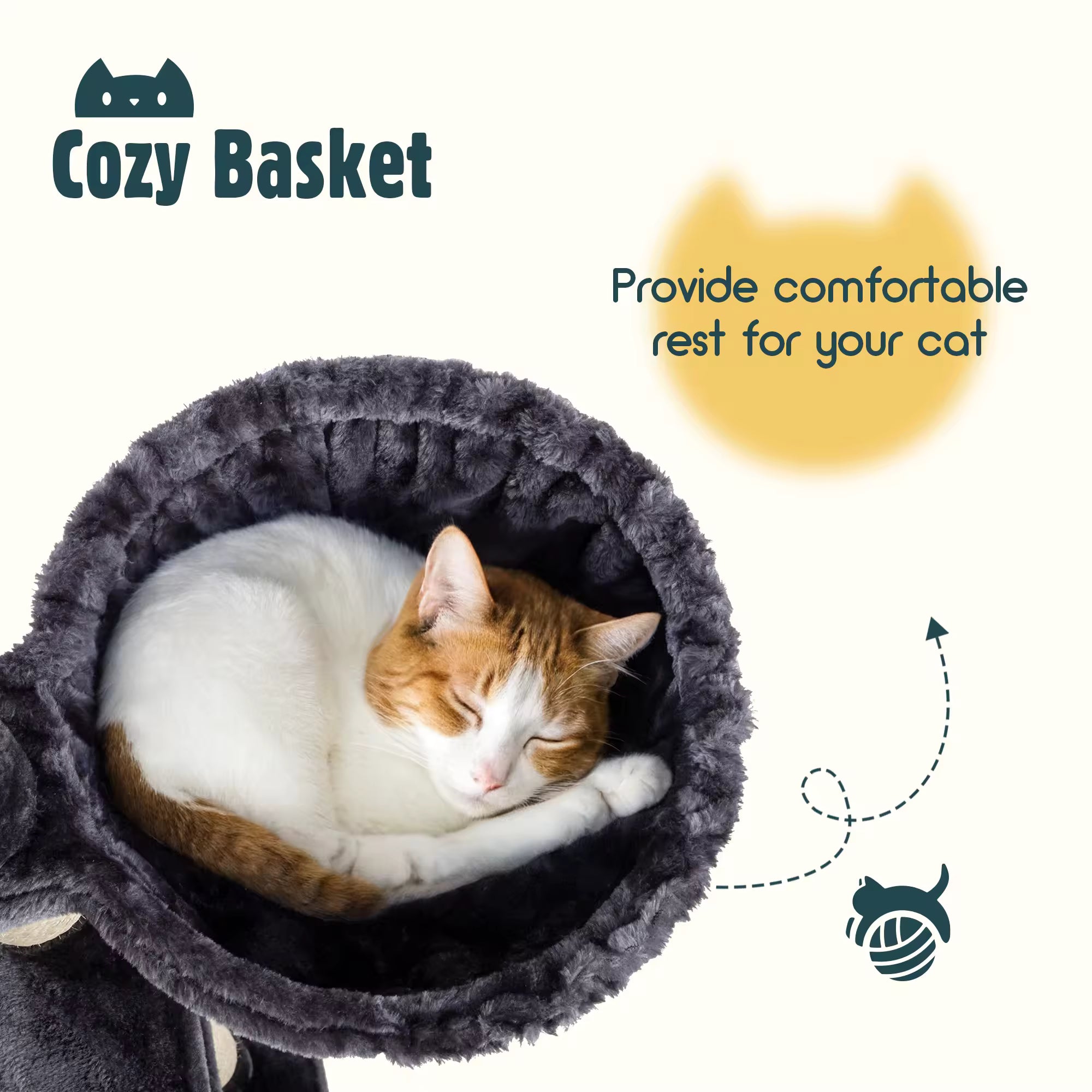 HOOMIC 65 in Multi-Level Large Cat Tree Tower, Sturdy Cat Condo with Cozy Plush Perches, Baskets & Sisal Scratching Posts for Indoor Cats and Kittens