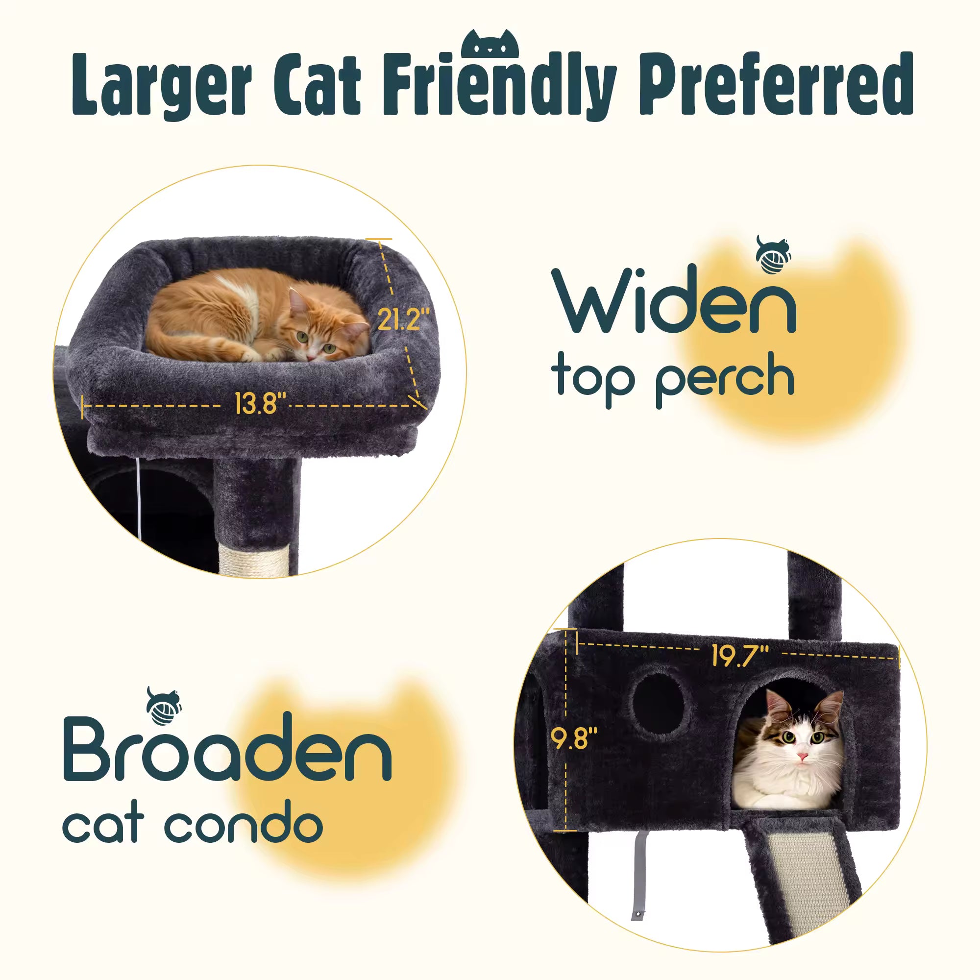 HOOMIC 65 in Multi-Level Large Cat Tree Tower, Sturdy Cat Condo with Cozy Plush Perches, Baskets & Sisal Scratching Posts for Indoor Cats and Kittens