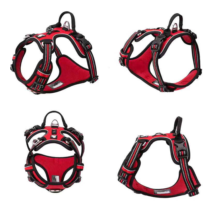 Truelove Pet Adjustable Reflective Dog Harness, No-Pull Nylon Vest for Dogs, Safety Walking & Running Harness with Vehicle Lead