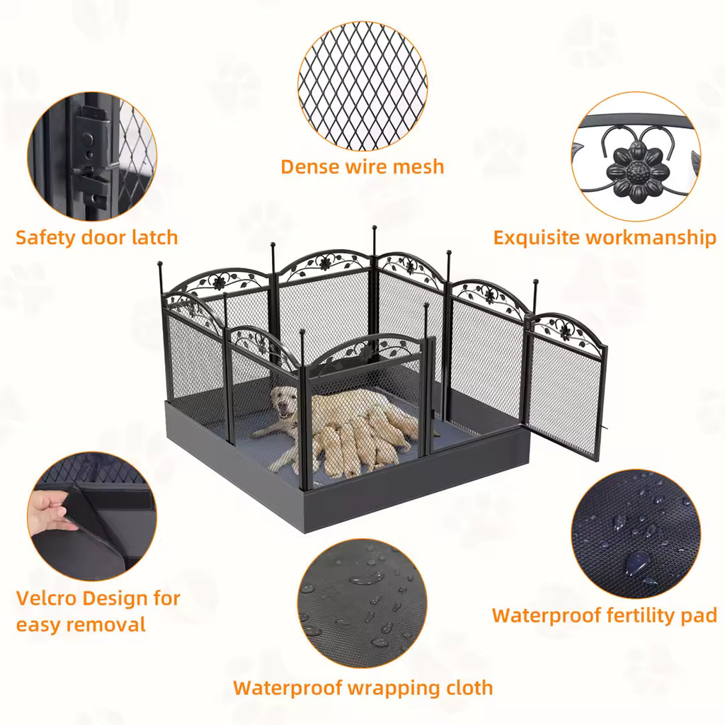 Foldable Heavy-Duty 8-Panel Dog Playpen – Indoor/Outdoor Puppy Fence & Pet Enclosure with Waterproof Whelping and Training Pad