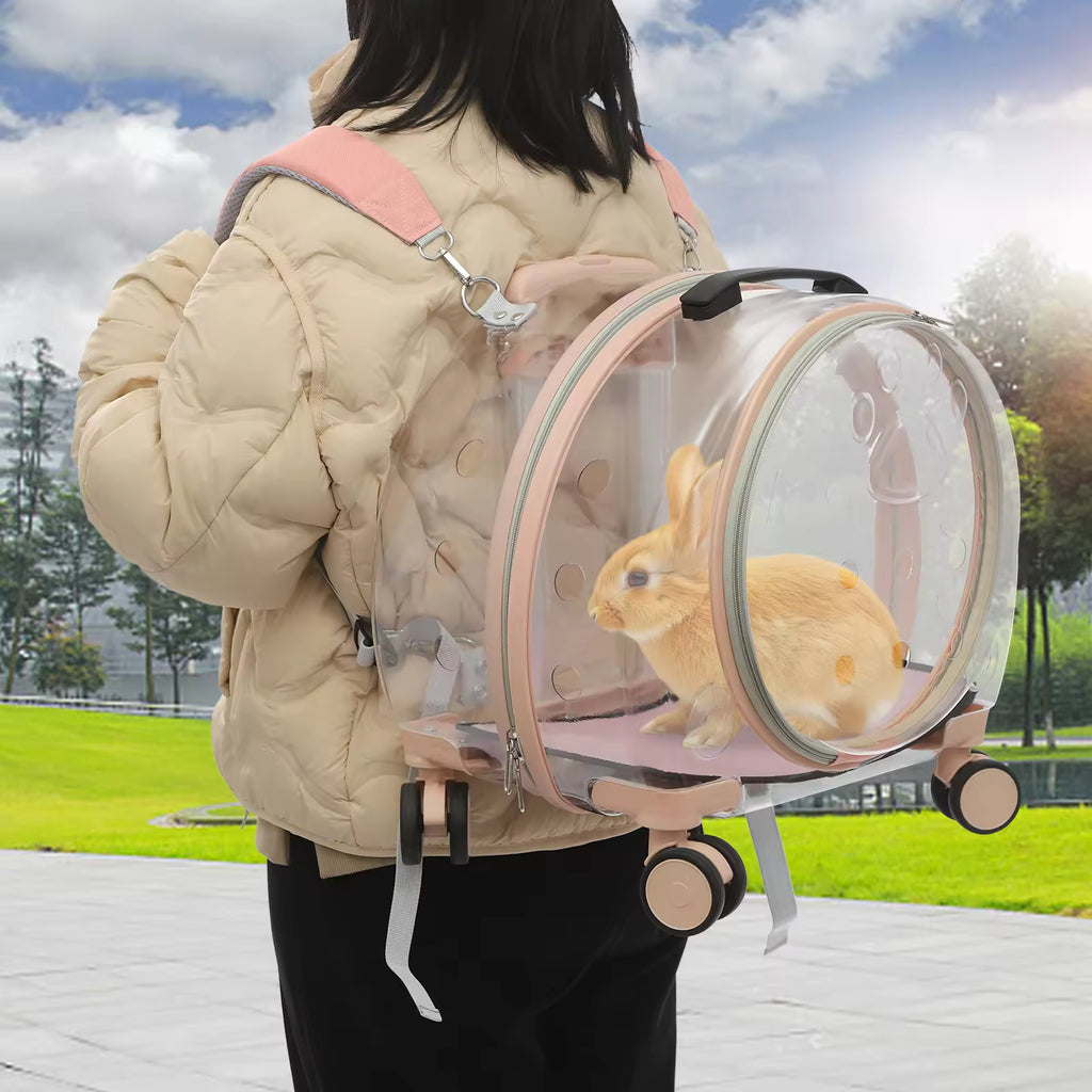Adjustable Cat Carrier with Rolling Wheels, Waterproof, Breathable Travel Backpack & Rolling Pet Carrier for Cats