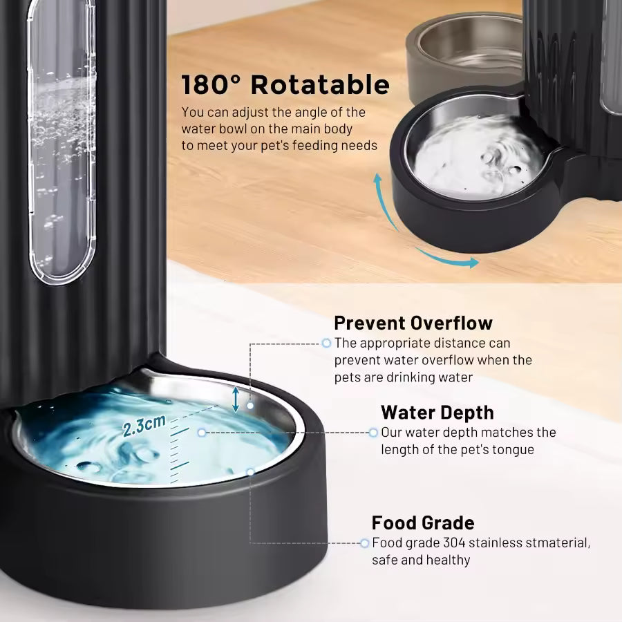 2-in-1 Automatic Cat Feeder & Water Dispenser, 304 Stainless Steel Bowls with 180° Rotatable Water Bowl for Cats and Pets