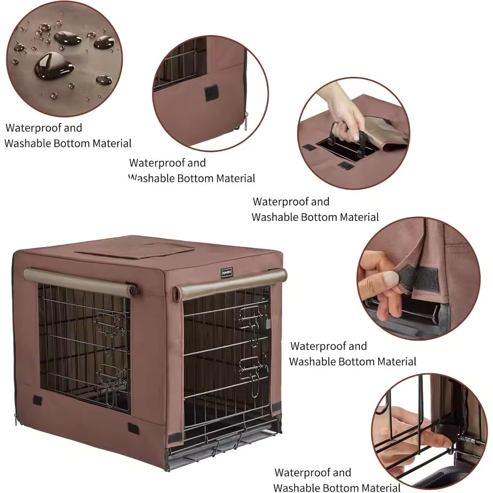 Collapsible Metal Crate for Small Dogs & Cats, Double Door Kennel with Removable Tray, Portable Pet Cage (24x18x20 Inches)