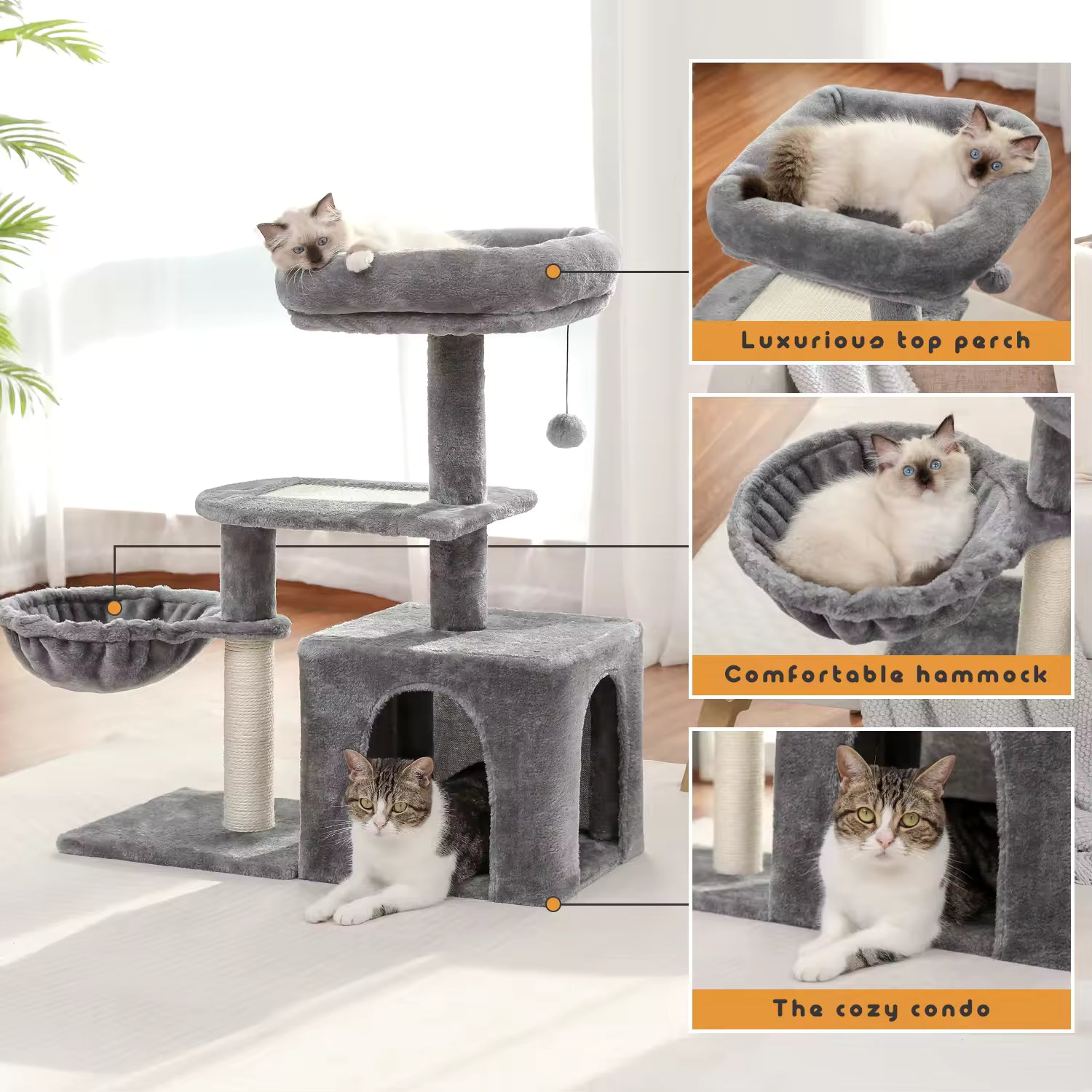 Small 80cm Cat Tree for Indoor Kittens Cozy Plush Condo, Natural Sisal Scratching Posts, Climbing Board & Comfortable Top Perch for Kittens