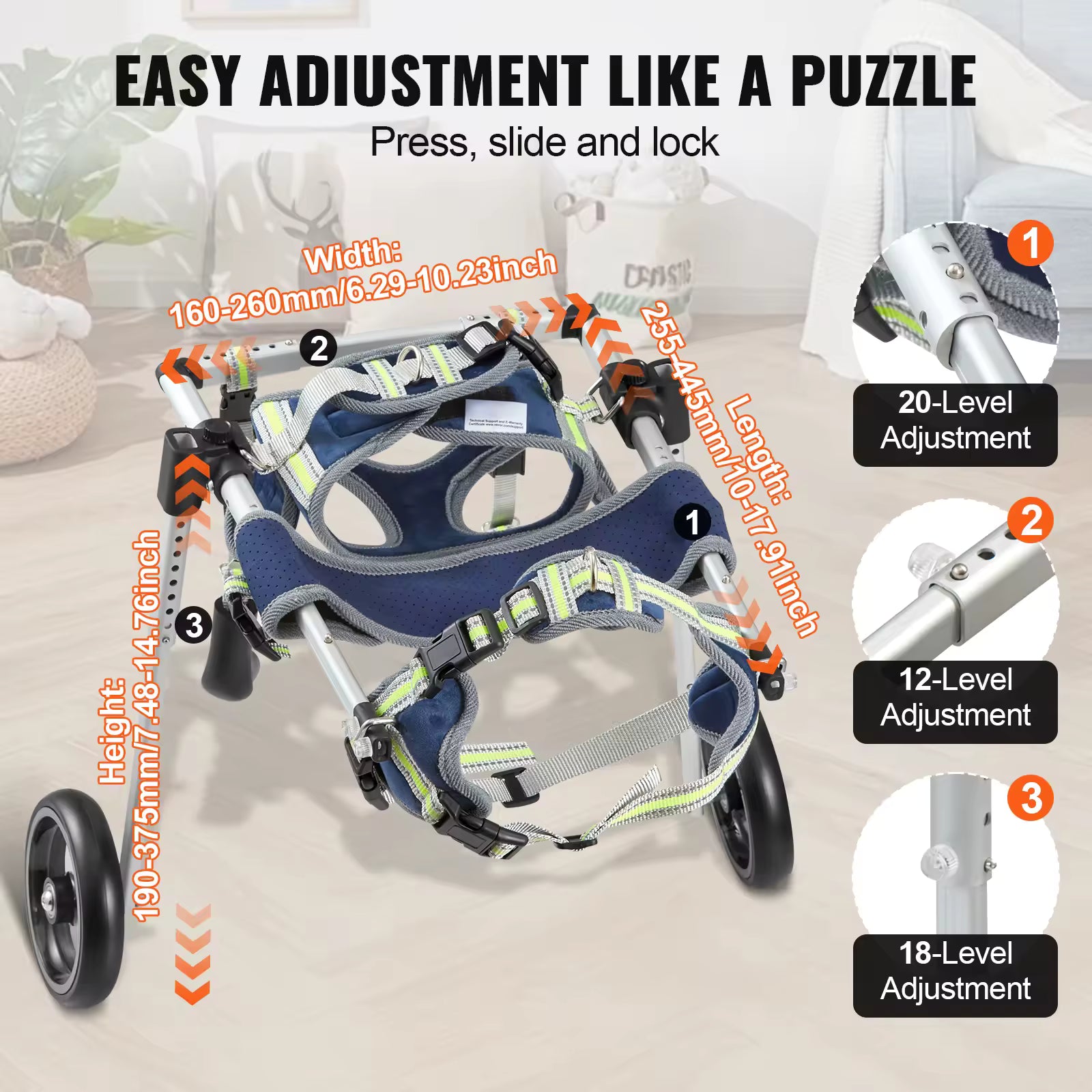 SucceBuy 2-Wheels Dog Wheelchair for Back Legs – Adjustable Pet Mobility Cart for Disabled, Injured, or Paralyzed Dogs with Hind-Leg Weakness