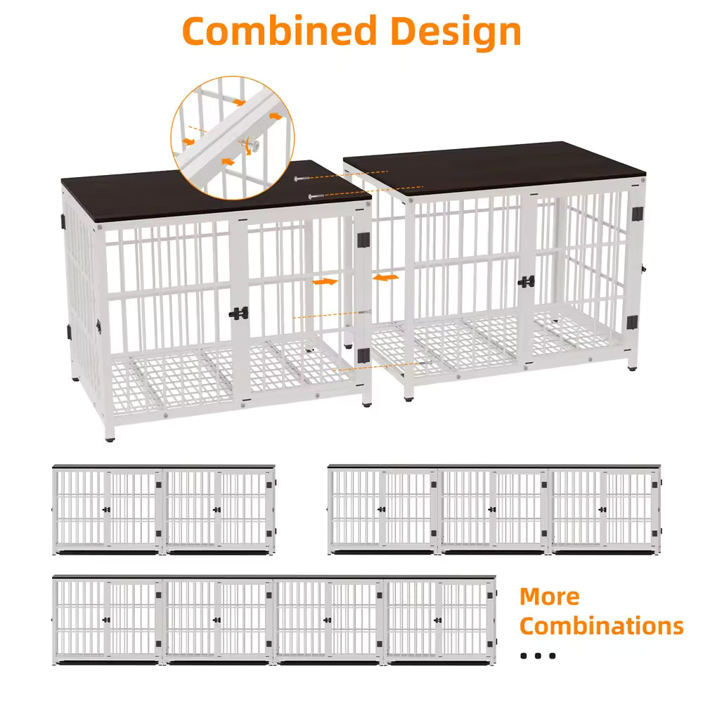 Large Wooden Dog Crate – Indoor Elevated Furniture-Style Pet Cage with Lattice Design, 3 Doors, Removable Tray, and Puppy Playpen