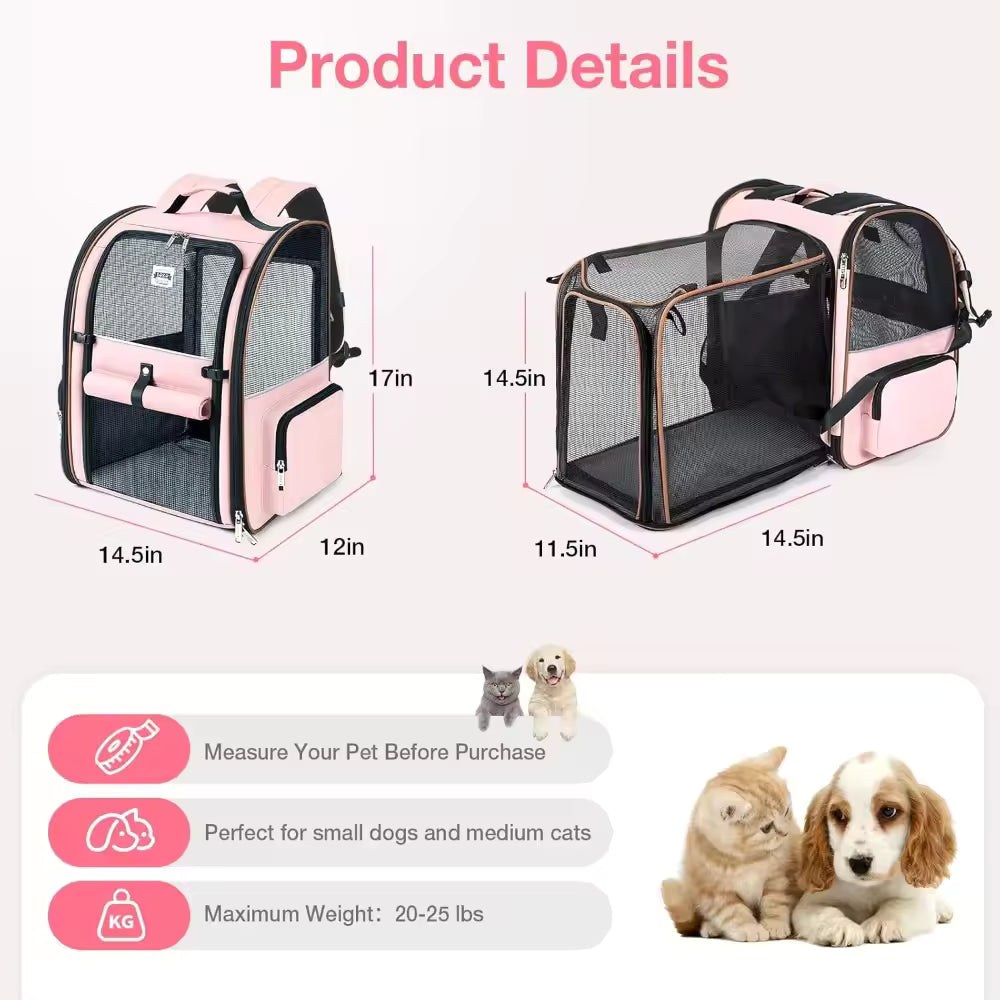Large Cat Backpack Carrier Expandable Foldable Pet Carrier Backpack for Small Dogs Puppy Medium Cats Fit Up to 18 Lbs