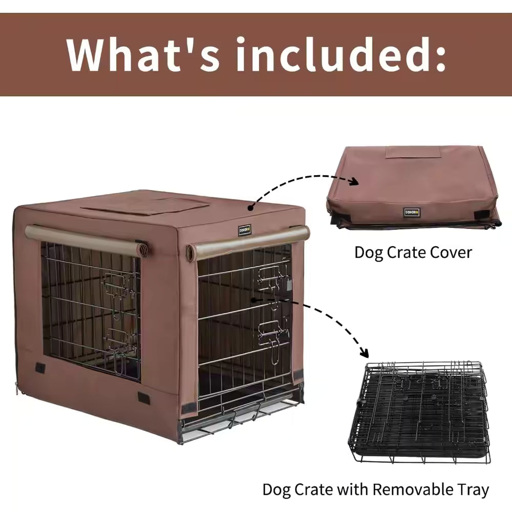 Collapsible Metal Crate for Small Dogs & Cats, Double Door Kennel with Removable Tray, Portable Pet Cage (24x18x20 Inches)