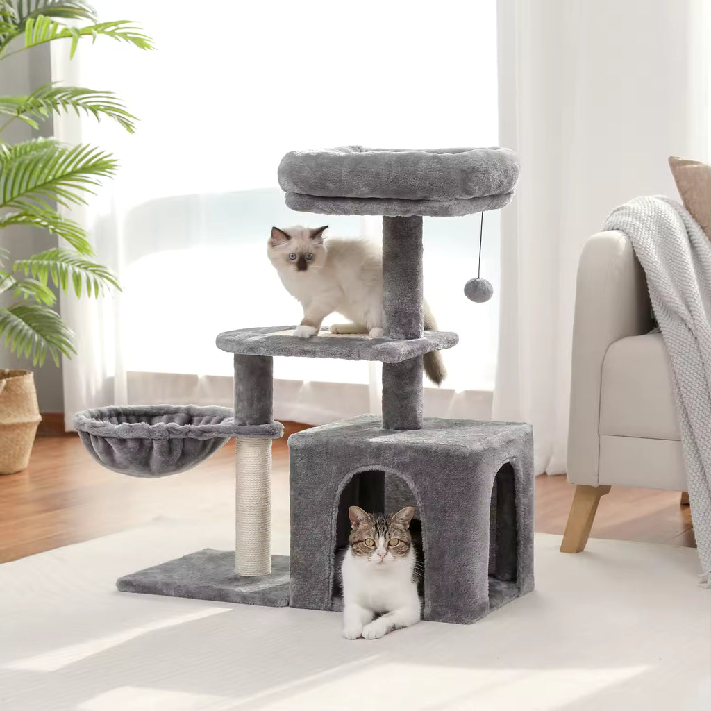 Small 80cm Cat Tree for Indoor Kittens Cozy Plush Condo, Natural Sisal Scratching Posts, Climbing Board & Comfortable Top Perch for Kittens