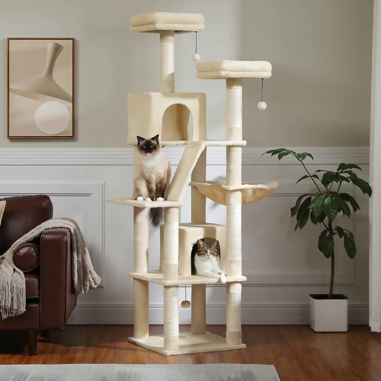 Large Indoor Cat Tree, Multi-Level Tall Cat Tower with Plush Condo, Sisal Scratching Posts, Scratch Boards, Cozy Perches & Caves for kittens and adult cats