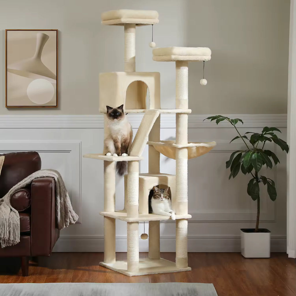 Indoor Tall Tree Cat Tower for Large Cats, Multi-Level Plush Cat Condo with Scratching Posts, Boards, Perches, Caves, Playhouse for Kittens & Cats