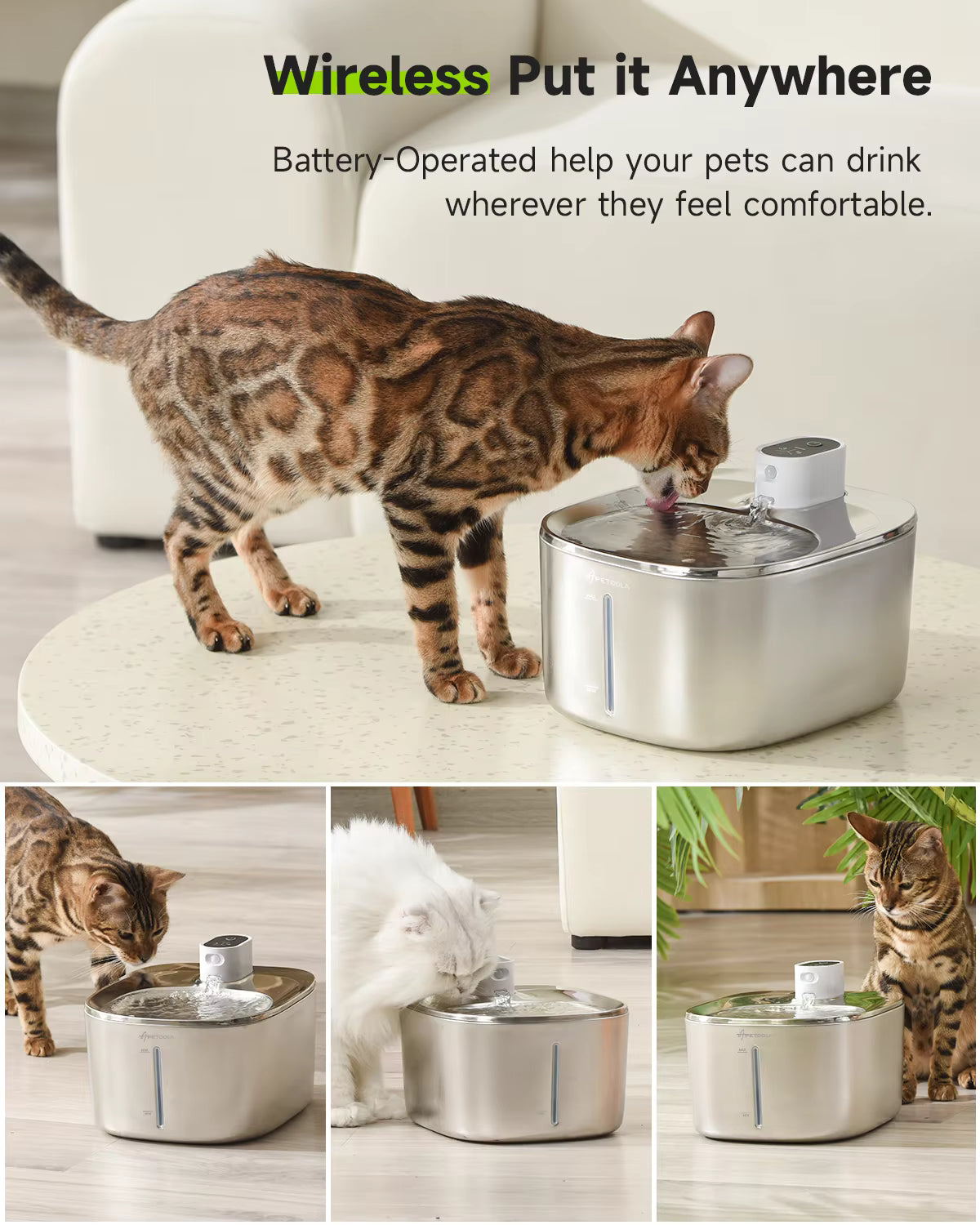 APETDOLA 4L Wireless Pet Water Fountain – Automatic Sensor Drinking Dispenser for Cats, Dogs and Small Pets