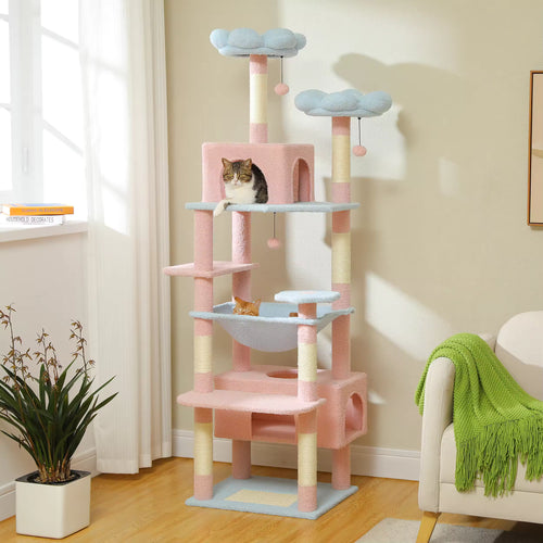 A detailed view of the 184cm Large Cat Tree showing multiple sisal scratching posts and levels.