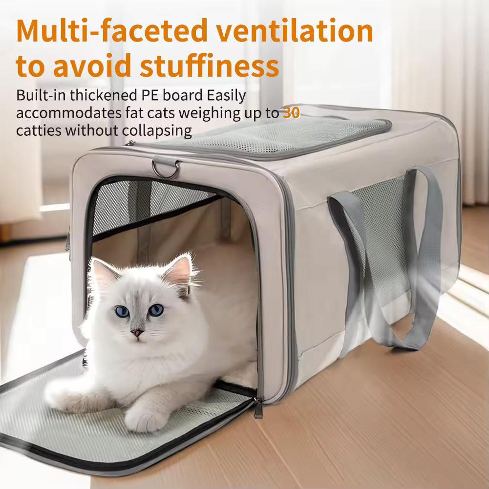 Travel Cat Trolley for 2 Cats, Rolling Pet Carrier Box with Safety Belts & Wheels, Transport Bag for Multi-Pet Travel