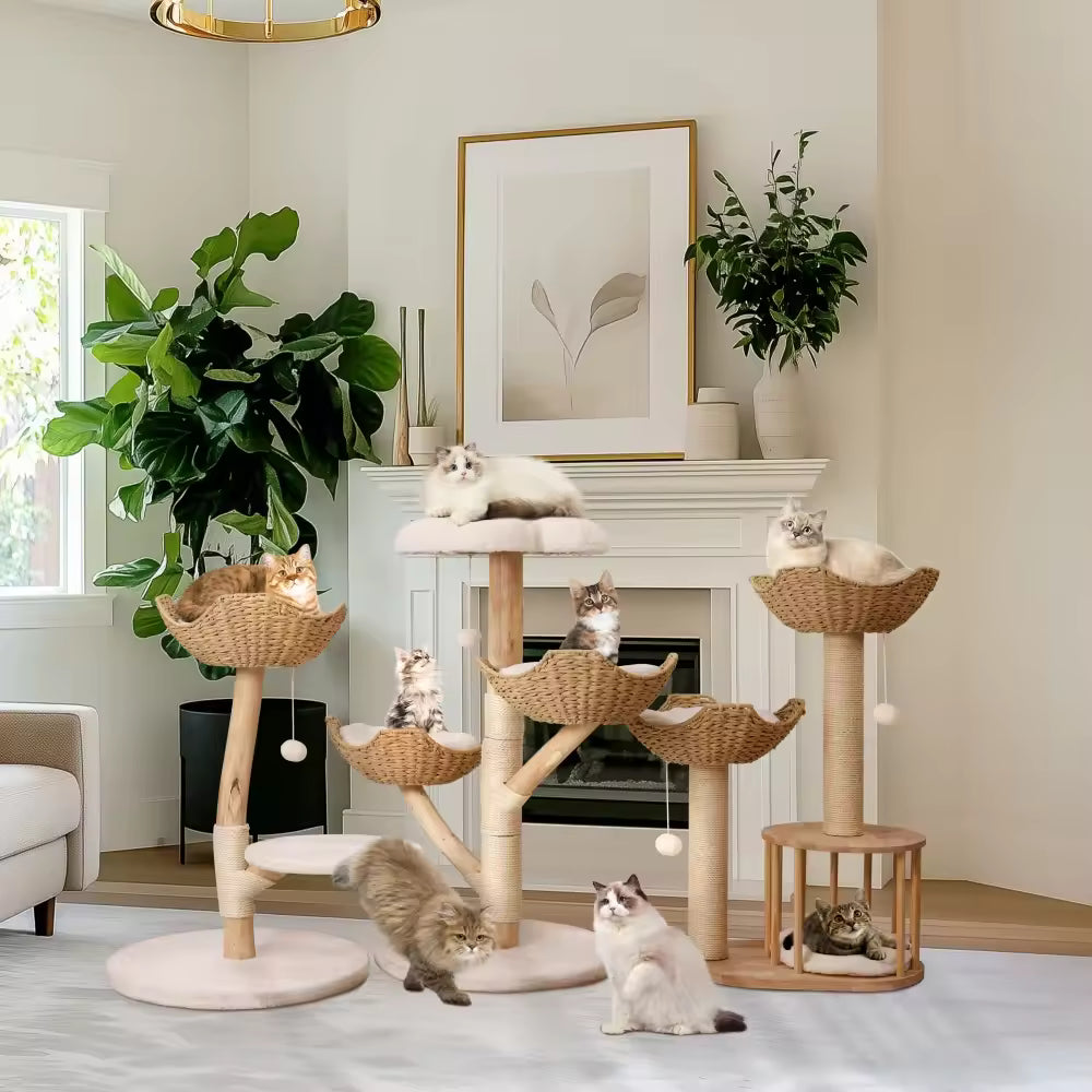 Multi-Level Tall Cat Tree for Indoor Cats, Large Plush Cat Tower with Scratching Posts, Boards, Cozy Caves & Climbing Condo for Cat