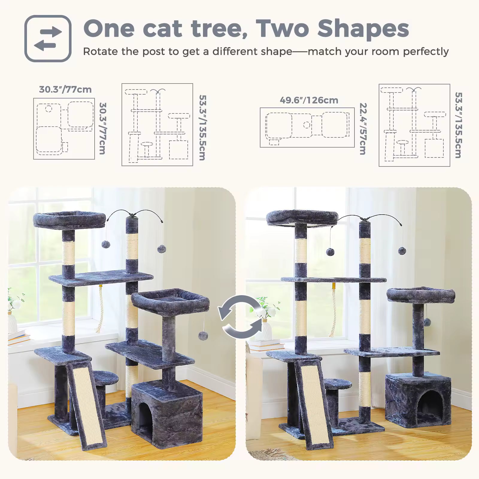 Indoor Multi-Level Cat Tree Tower, Plush Cat Condo with Sisal Scratching Posts, Soft Top Perch, Scratchers & Interactive Toys For cats