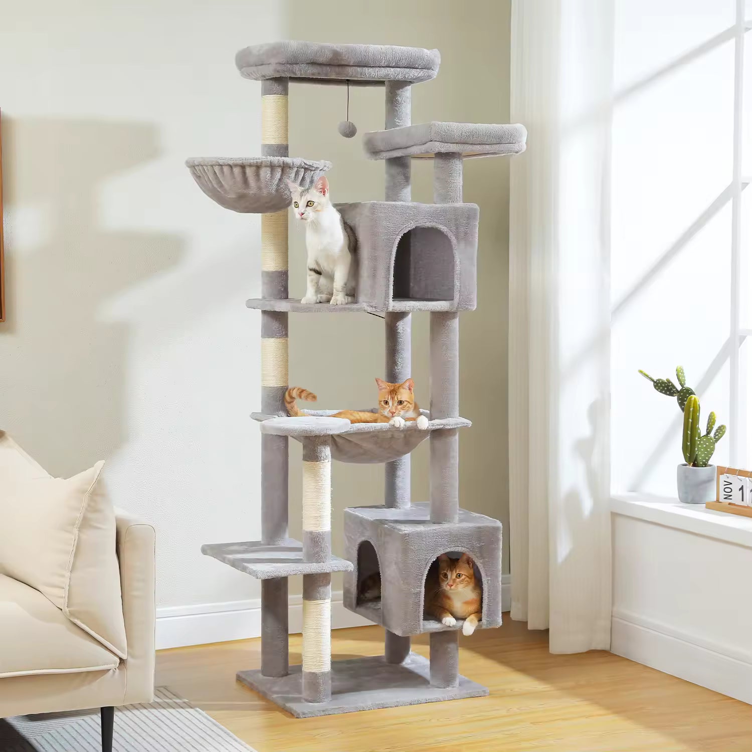 Indoor Tall Tree Cat Tower for Large Cats, Multi-Level Plush Cat Condo with Scratching Posts, Boards, Perches, Caves, Playhouse for Kittens & Cats