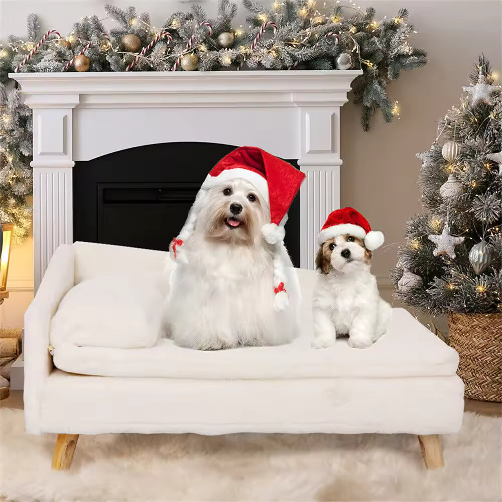 Luxury Elevated Dog Sofa Bed Plush Cushion Pet Lounger with Backrest, Wooden Legs, Comfortable Chair for Small & Medium Dogs and Cats