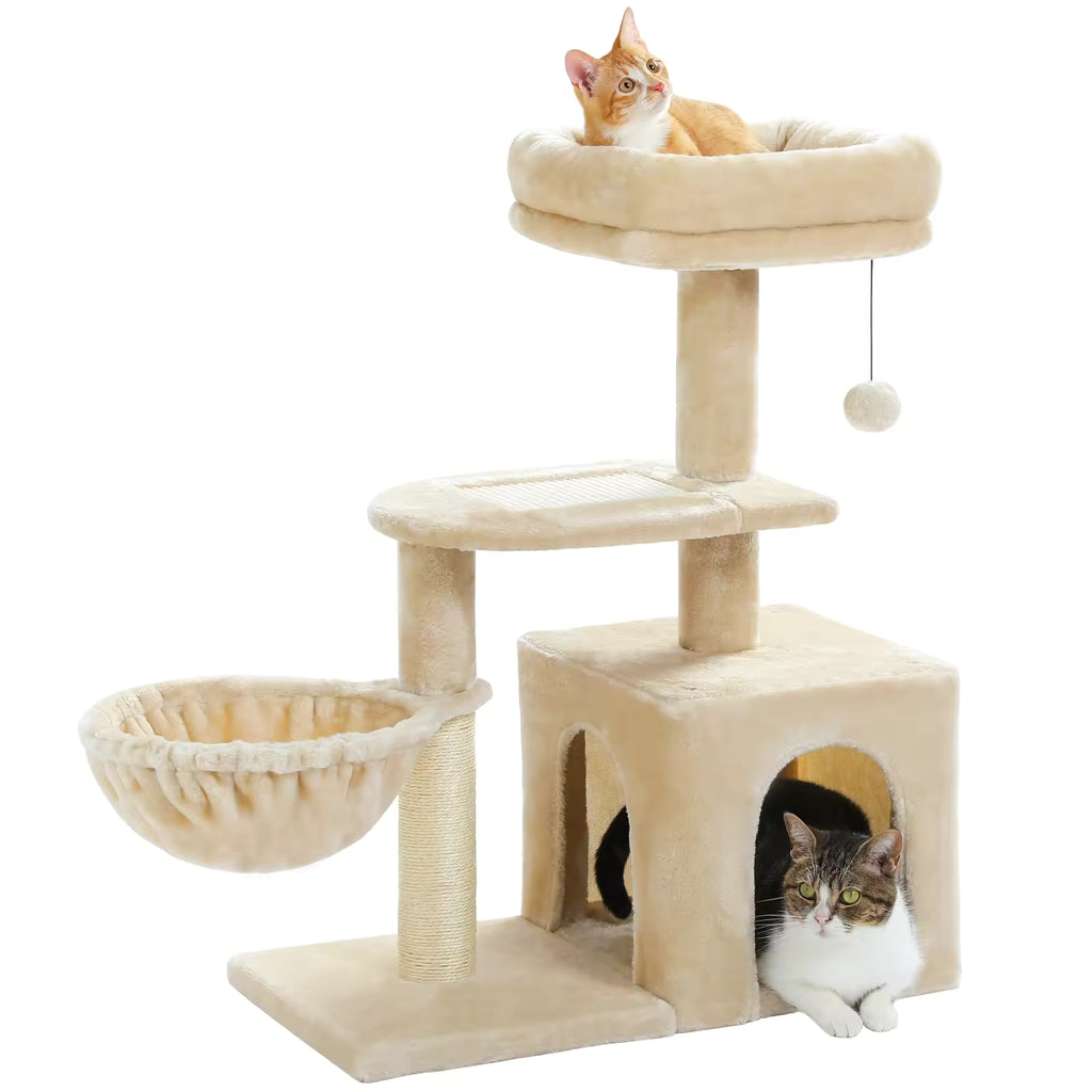 Small 80cm Cat Tree for Indoor Kittens Cozy Plush Condo, Natural Sisal Scratching Posts, Climbing Board & Comfortable Top Perch for Kittens