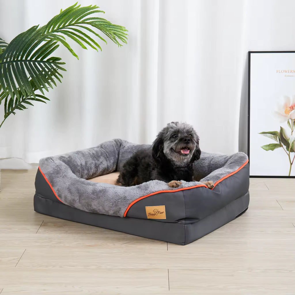 Super Soft Orthopedic Dog Bed, Foam Pet Sleeping Mat with Cotton-Padded Bolster, Washable Removable Cover