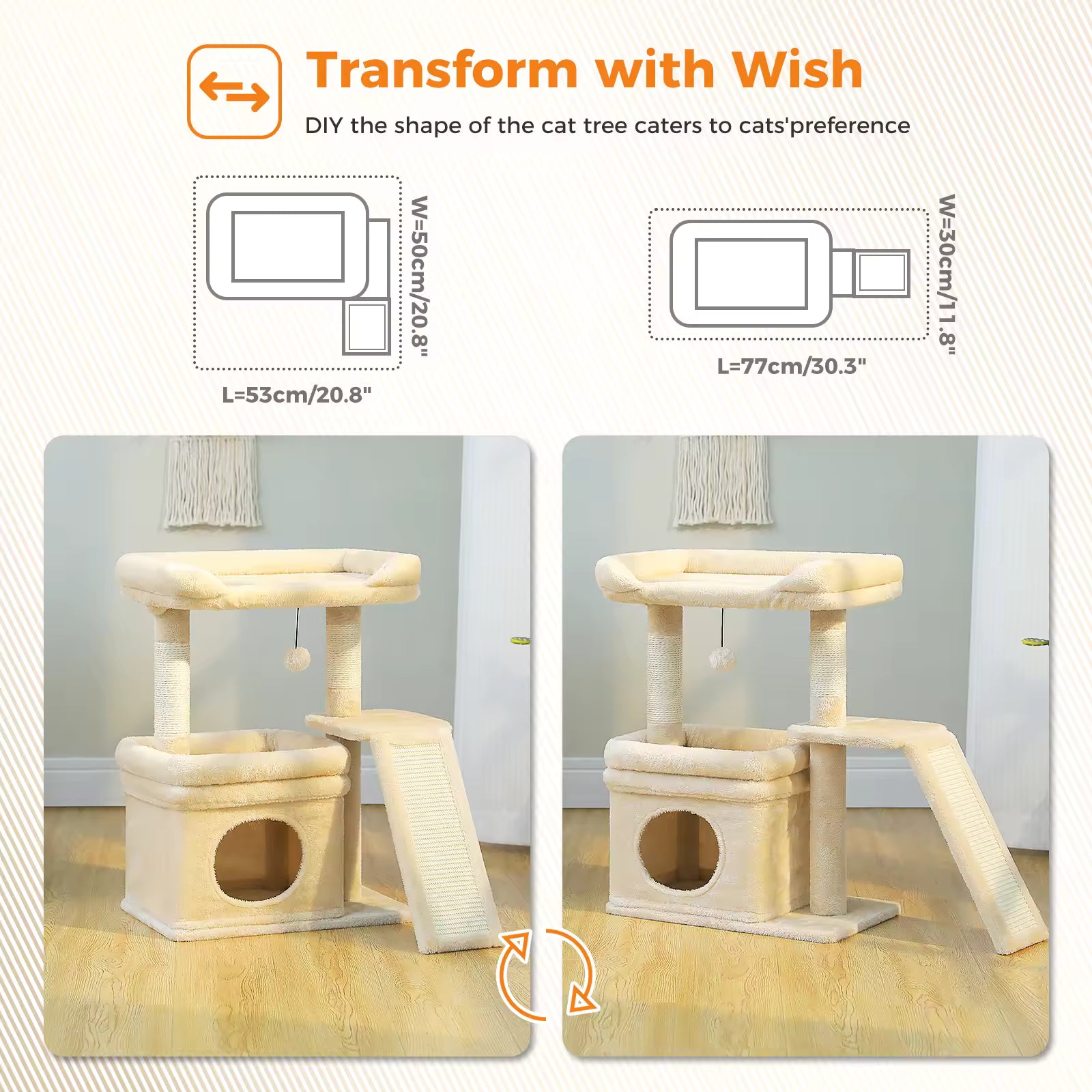 Indoor Small Cat Tree Tower, Plush Cat House, Wide Top Perch Cat Condo with Sisal Scratching Post, Scratchers Cat Toys