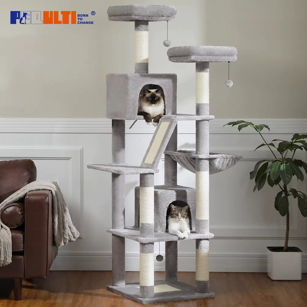 Indoor Tall Tree Cat Tower for Large Cats, Multi-Level Plush Cat Condo with Scratching Posts, Boards, Perches, Caves, Playhouse for Kittens & Cats