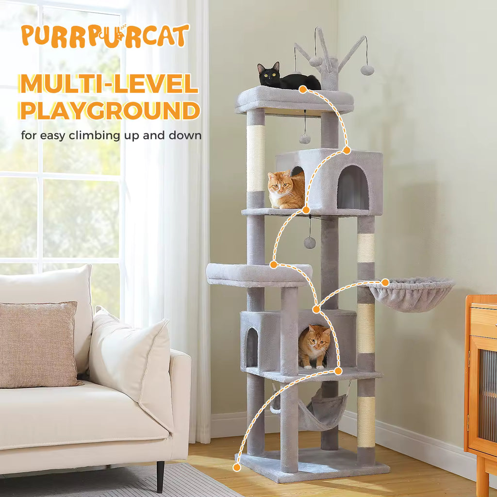 Large Multi-Level Cat Tree for Indoor Cats – Tall Cat Tower with Sisal Scratching Posts, Spacious Cat Condo, Soft Top Perch, Plush Cat Furniture & Toys