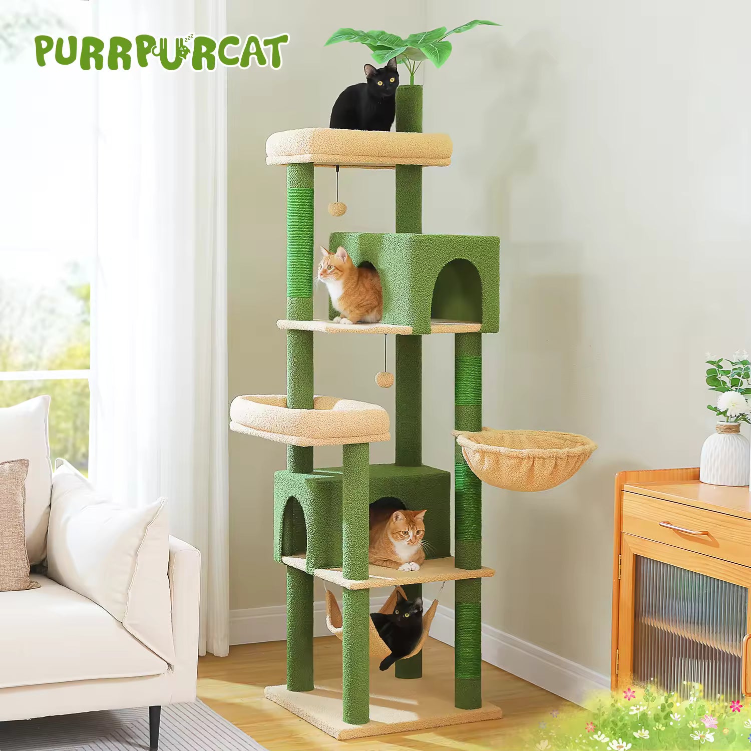 Large Multi-Level Cat Tree for Indoor Cats – Tall Cat Tower with Sisal Scratching Posts, Spacious Cat Condo, Soft Top Perch, Plush Cat Furniture & Toys