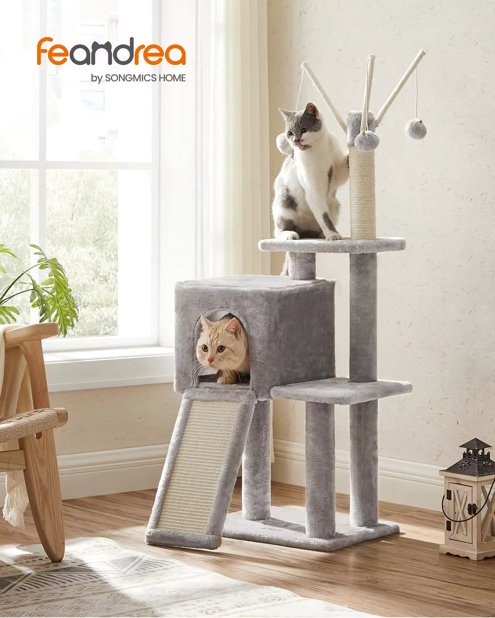 Feandrea Multi-Level Cat Tree 46.5-Inch Indoor Cat Tower with Plush Condo House, Scratching Posts, Ramp & Play Space for Kittens and Adult Cats