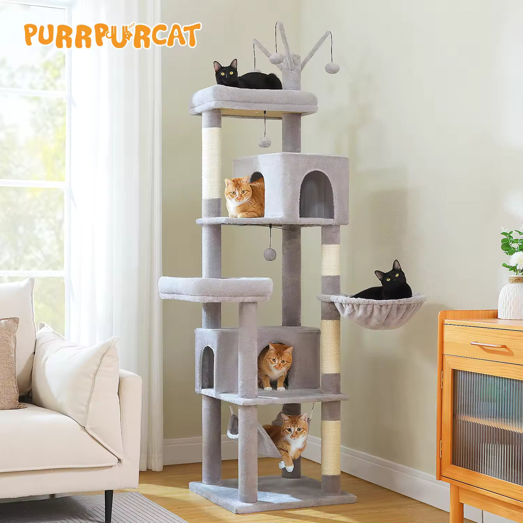 Large Multi-Level Cat Tree for Indoor Cats – Tall Cat Tower with Sisal Scratching Posts, Spacious Cat Condo, Soft Top Perch, Plush Cat Furniture & Toys