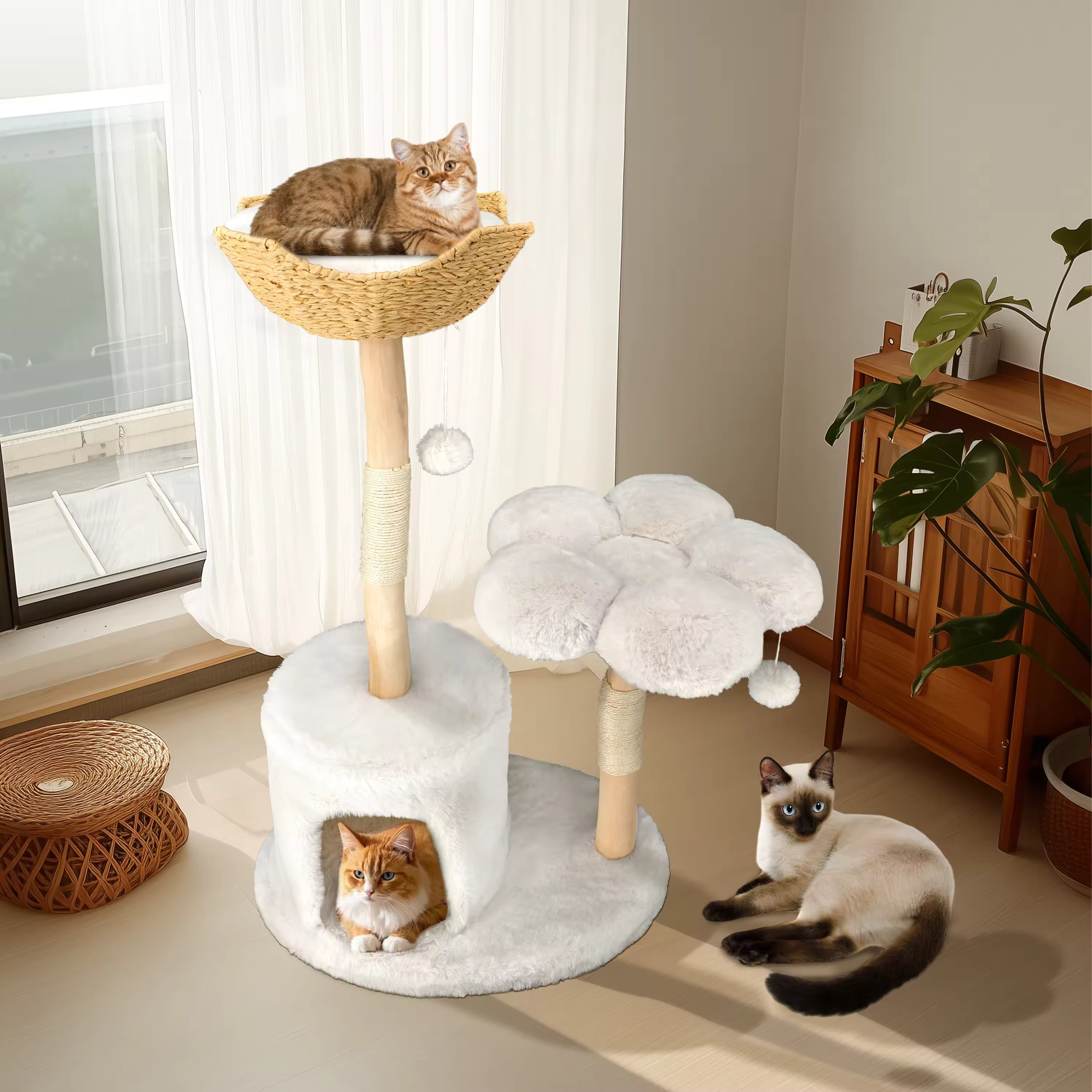 Multi-Level Tall Cat Tree for Indoor Cats, Large Plush Cat Tower with Scratching Posts, Boards, Cozy Caves & Climbing Condo for Cat