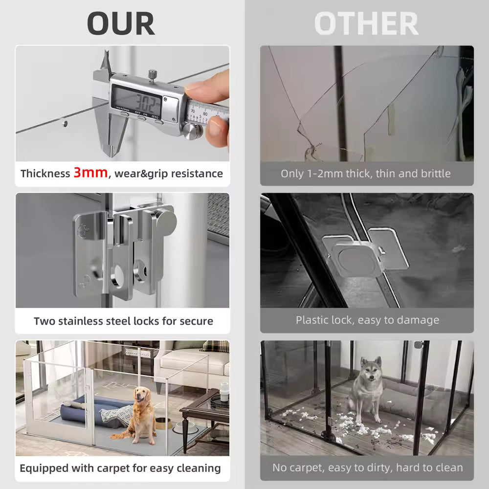 1Pc Large Acrylic Dog Playpen Cage, Indoor Puppy Whelping Pen with Clear Fence and Waterproof Fertility Pad