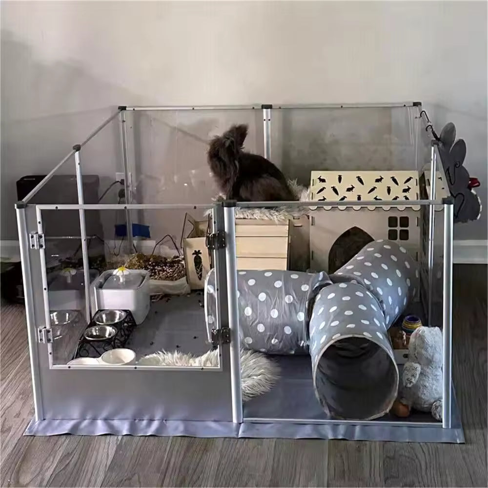 1Pc Large Acrylic Dog Playpen Cage, Indoor Puppy Whelping Pen with Clear Fence and Waterproof Fertility Pad