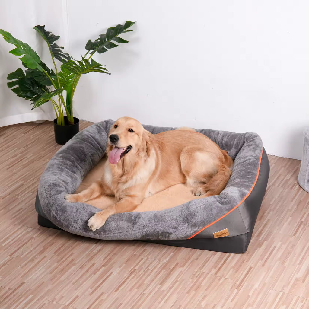 Super Soft Orthopedic Dog Bed, Foam Pet Sleeping Mat with Cotton-Padded Bolster, Washable Removable Cover