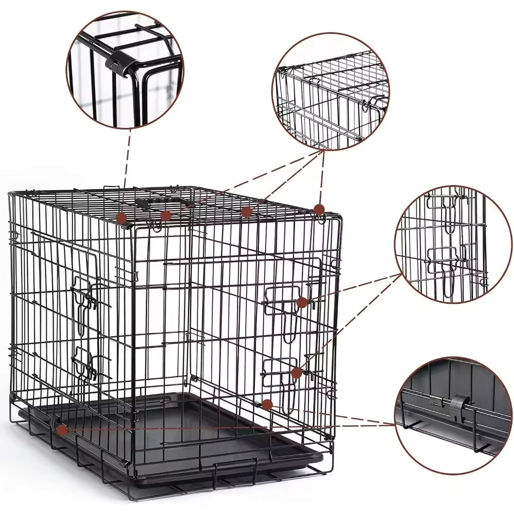 Collapsible Metal Crate for Small Dogs & Cats, Double Door Kennel with Removable Tray, Portable Pet Cage (24x18x20 Inches)