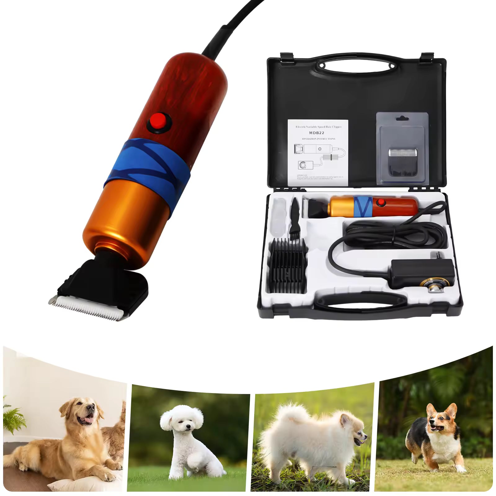 Low Noise Variable Speed Pet Clipper, Professional Electric Hair Shearing Tool for Sheep, Dogs & Cats, High-Power Grooming Equipment