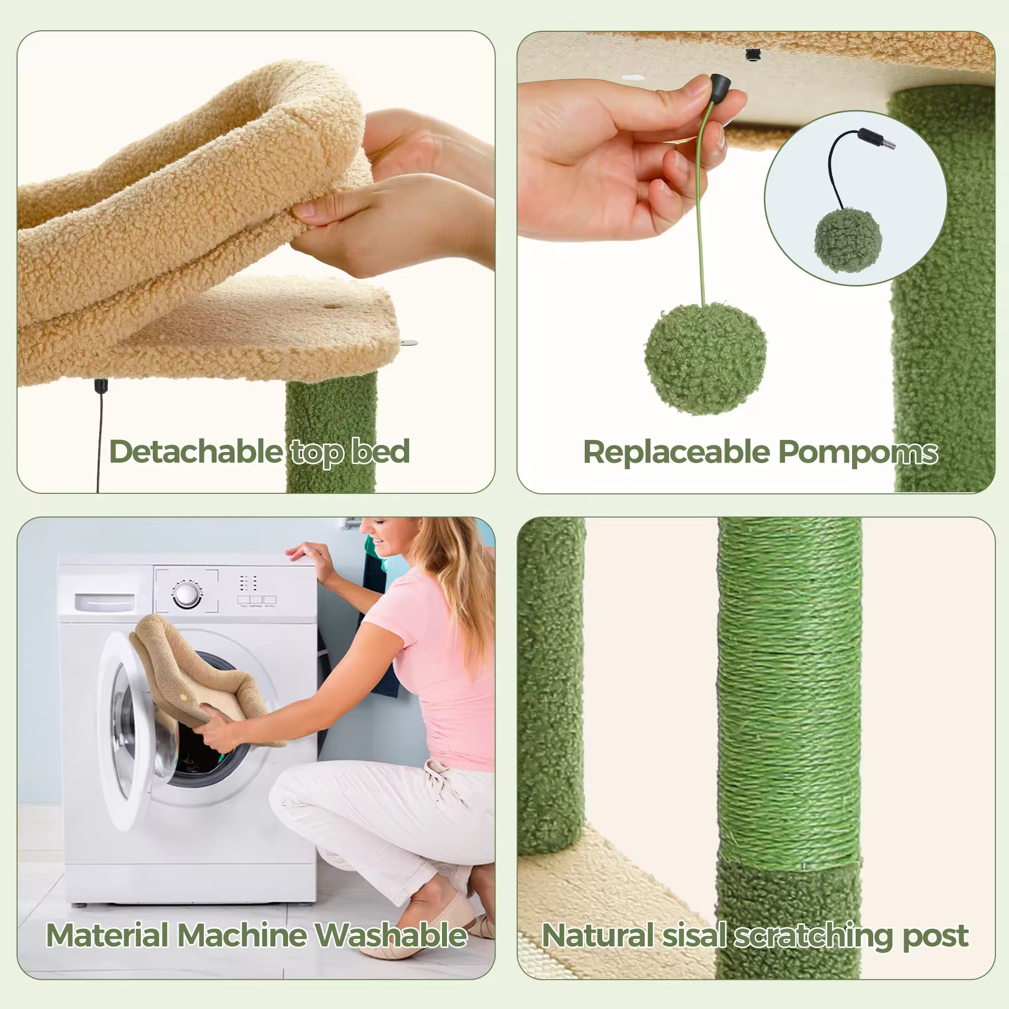 Tall Cactus Cat Tree for Indoor Cats, Multi-Level Cat Tower with Large Hammock, Scratching Post, Condo, 2 Perches for Kittens & Adult Cats