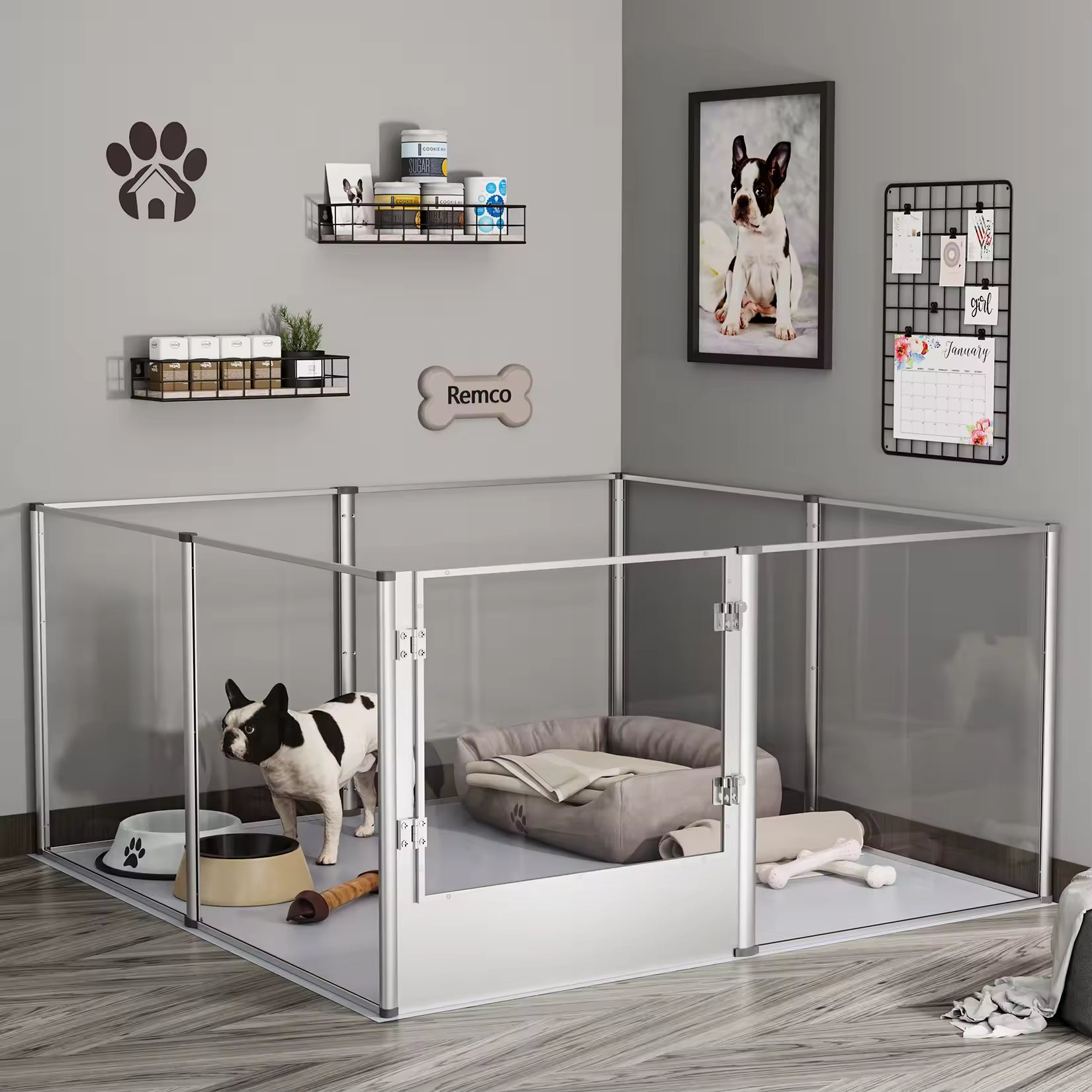 BingoPaw Indoor Pet Playpen – Clear Acrylic Dog & Cat Pen, Whelping Box with Waterproof Pad, Puppy and Small Dog Exercise Fence