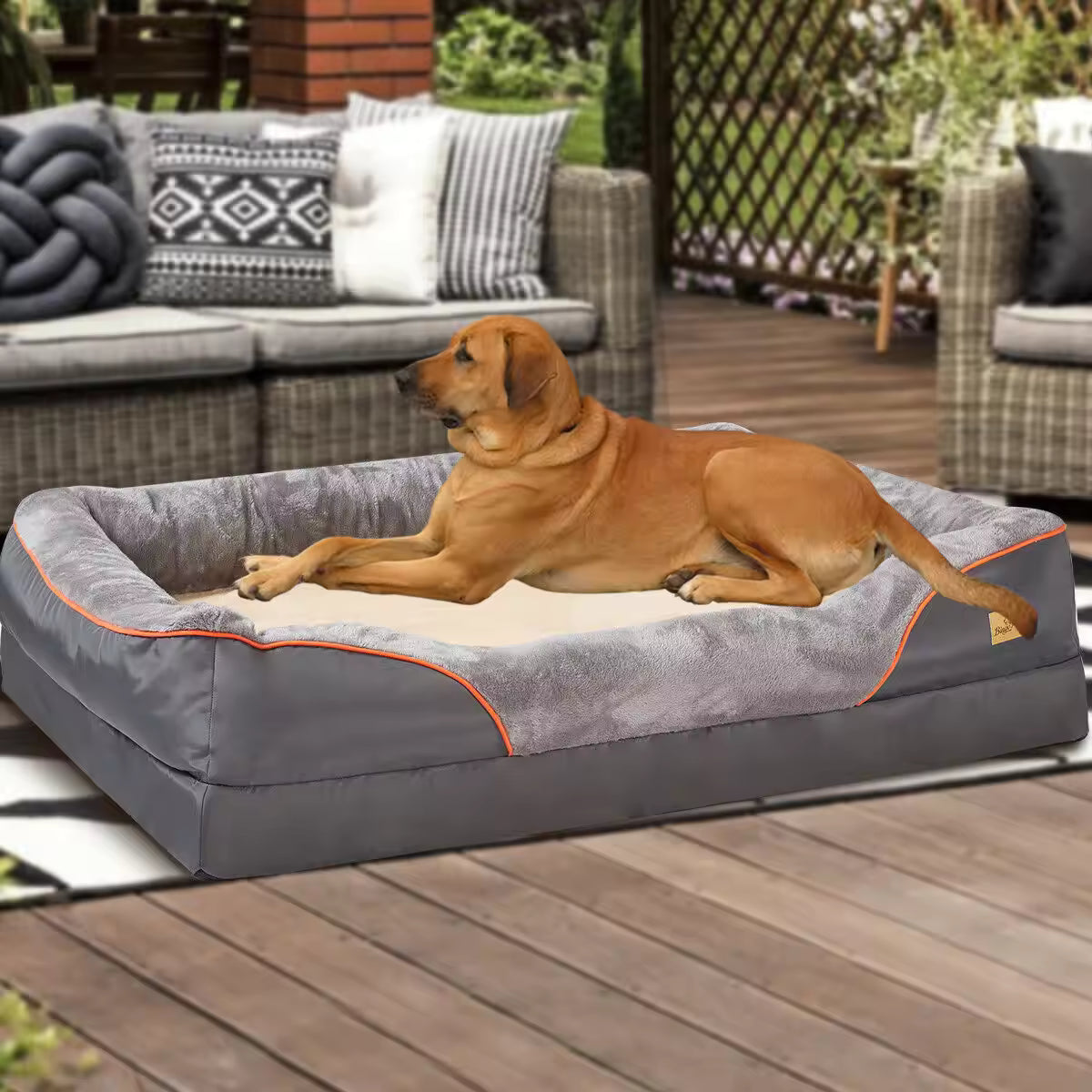 Super Soft Orthopedic Dog Bed, Foam Pet Sleeping Mat with Cotton-Padded Bolster, Washable Removable Cover