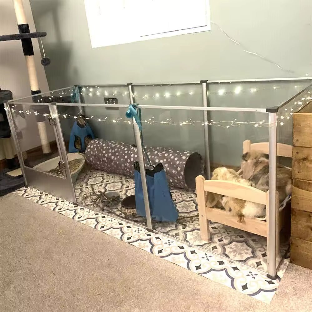 1Pc Large Acrylic Dog Playpen Cage, Indoor Puppy Whelping Pen with Clear Fence and Waterproof Fertility Pad