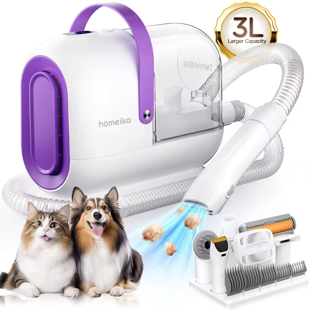 Homeika Pet Grooming Kit- 3L Dog Hair Vacuum with 99% Suction, Quiet Groomer for Dogs & Cats, Includes Hair Removal Brush
