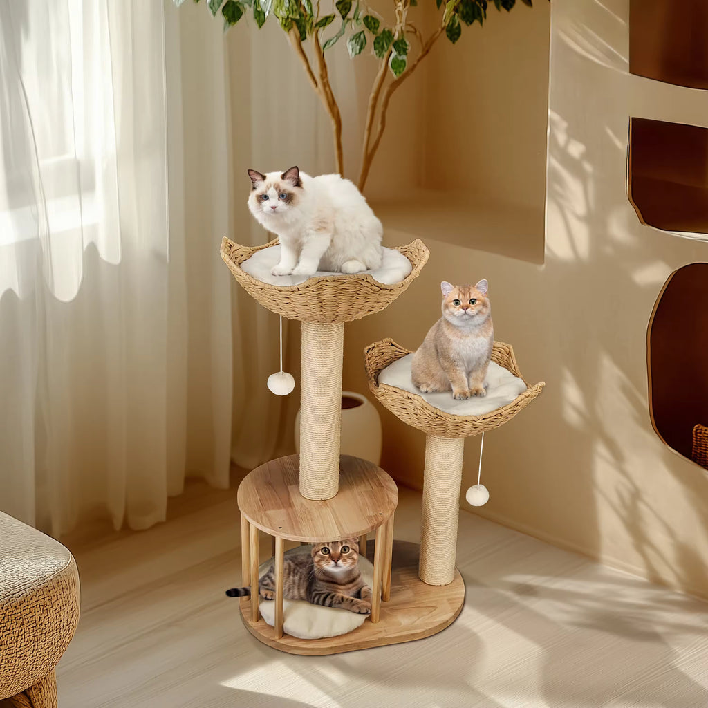Multi-Level Tall Cat Tree for Indoor Cats, Large Plush Cat Tower with Scratching Posts, Boards, Cozy Caves & Climbing Condo for Cat
