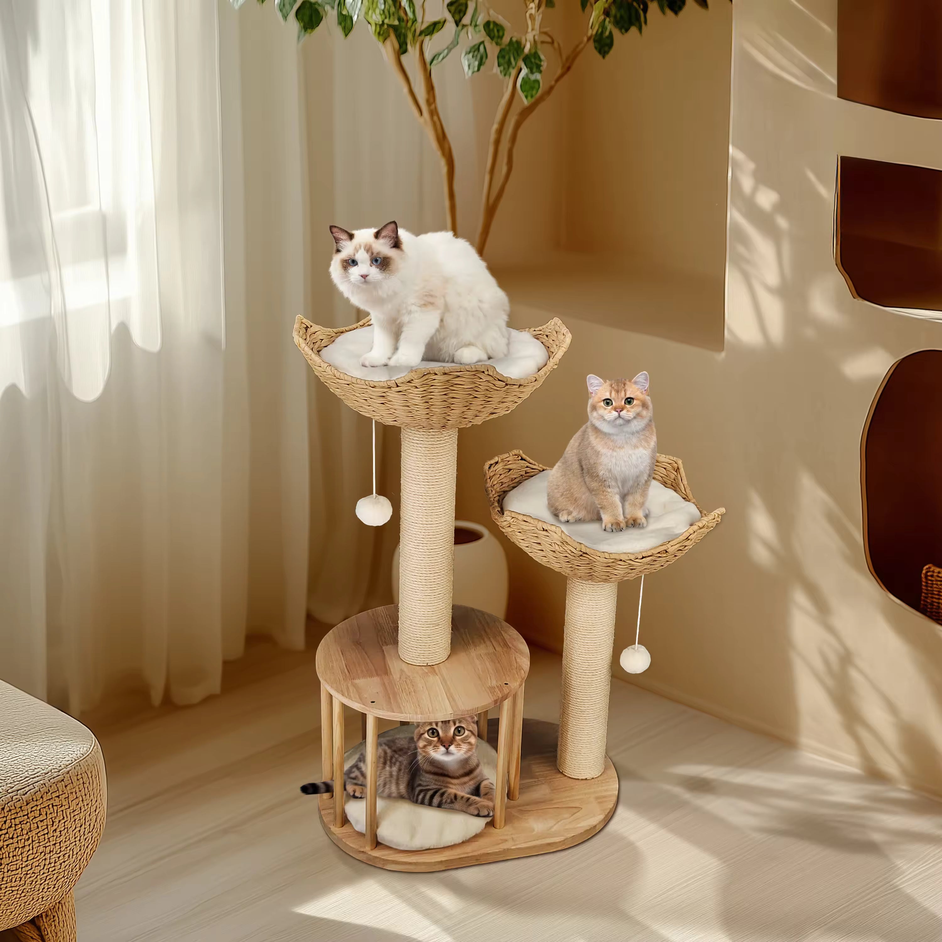 Multi-Level Tall Cat Tree for Indoor Cats, Large Plush Cat Tower with Scratching Posts, Boards, Cozy Caves & Climbing Condo for Cat