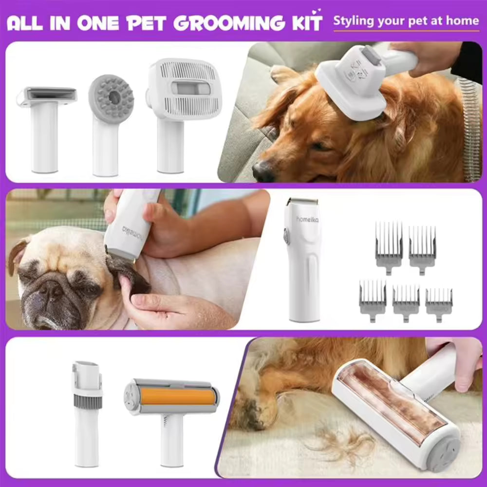 Homeika Pet Grooming Kit- 3L Dog Hair Vacuum with 99% Suction, Quiet Groomer for Dogs & Cats, Includes Hair Removal Brush