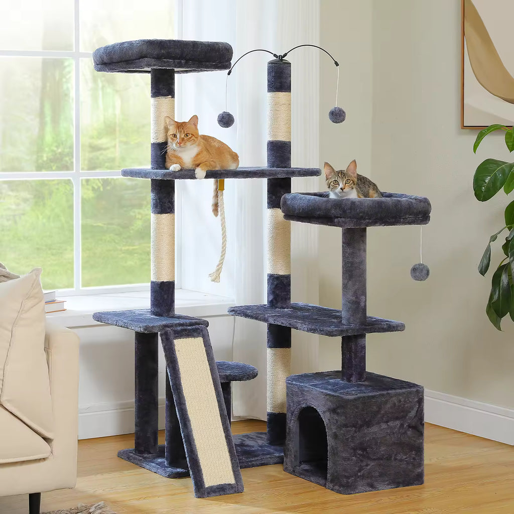 Indoor Multi-Level Cat Tree Tower, Plush Cat Condo with Sisal Scratching Posts, Soft Top Perch, Scratchers & Interactive Toys For cats