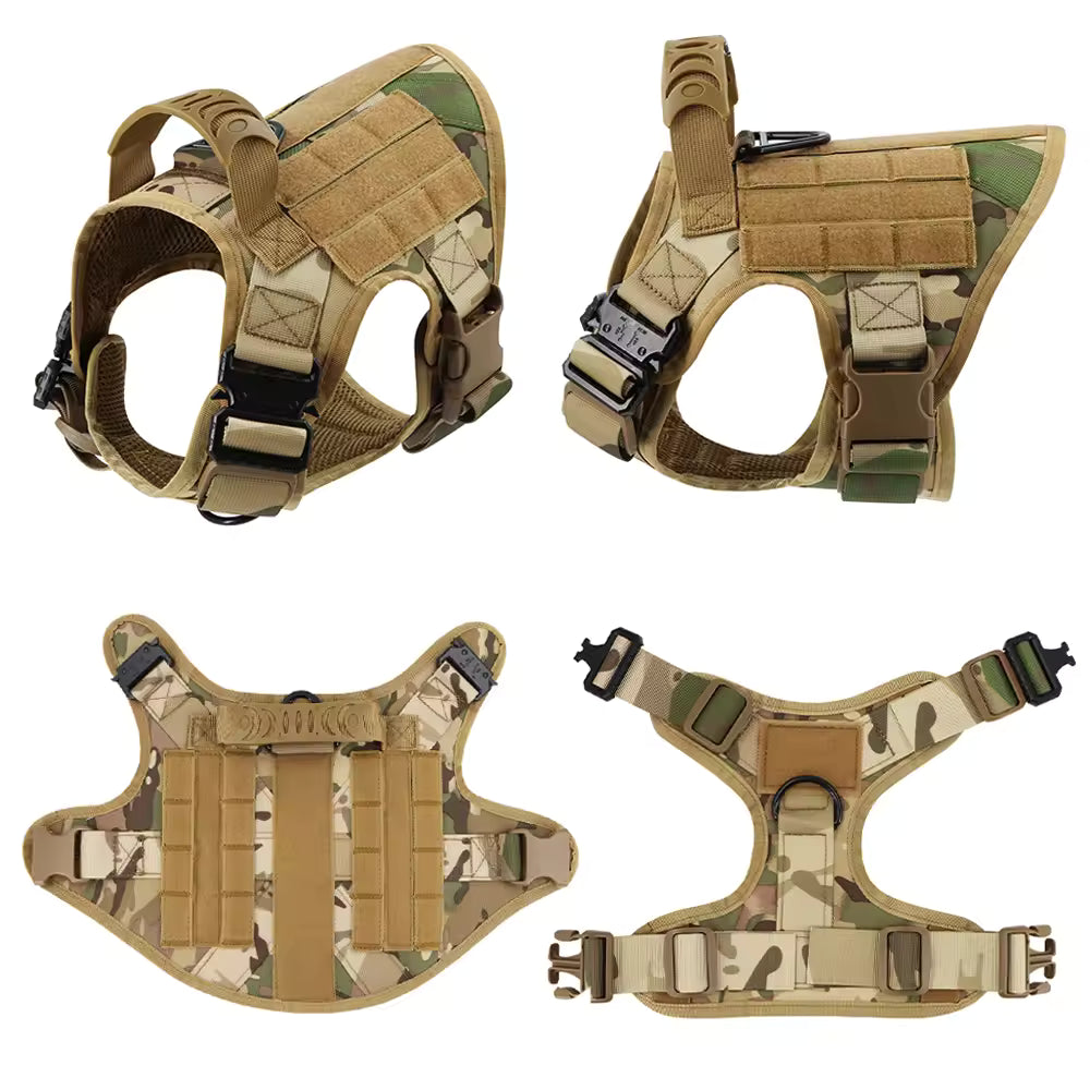 Military Large Dog Harness Set, Tactical Dog Malinois Training Vest with Collar, Leash, Bags & Patches, Dogs Harness
