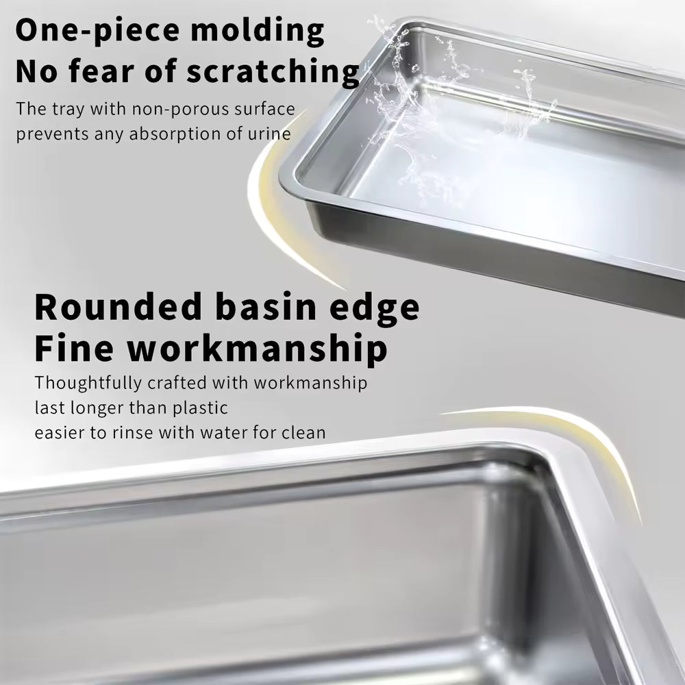 Enclosed Stainless Steel Cat Litter Box with Lid & Scoop, Large Covered Top-Entry Litter Pan with High Sides for Easy Cleaning