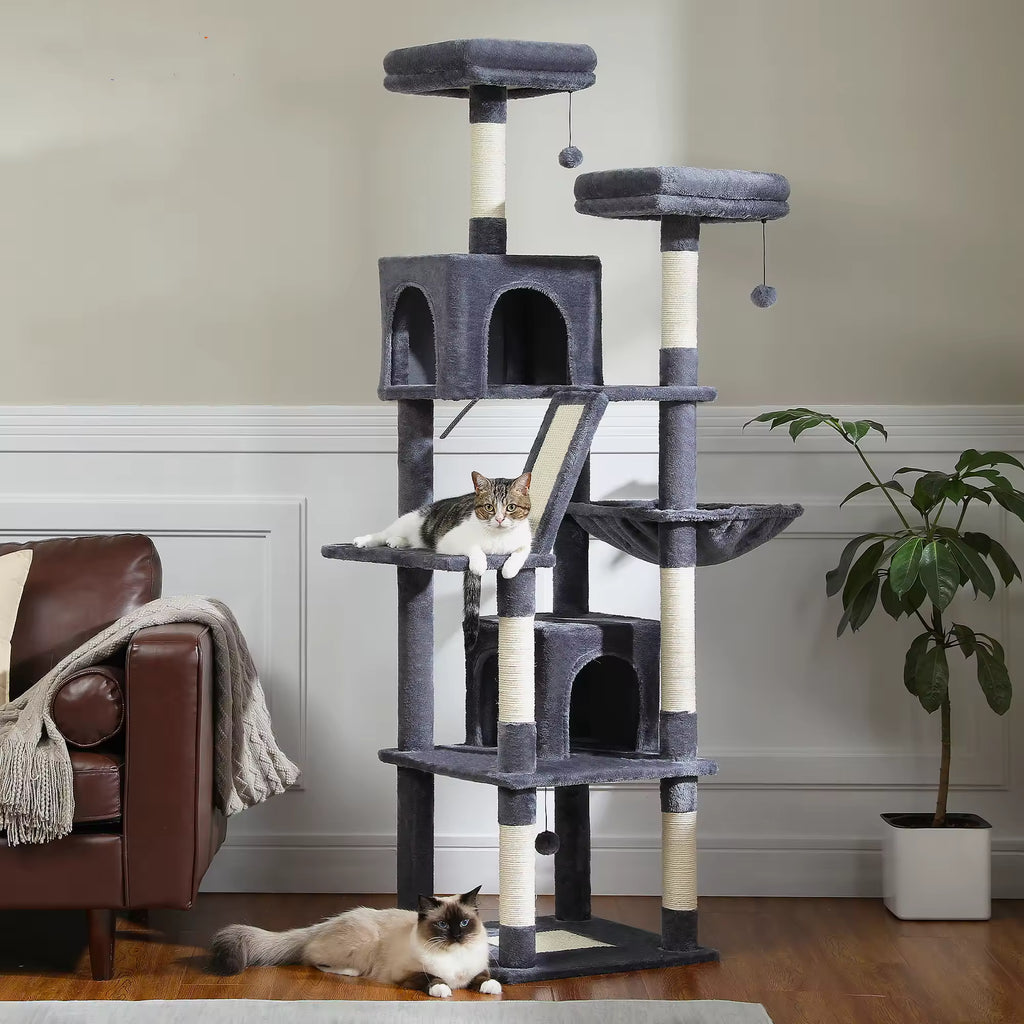 Indoor Tall Tree Cat Tower for Large Cats, Multi-Level Plush Cat Condo with Scratching Posts, Boards, Perches, Caves, Playhouse for Kittens & Cats