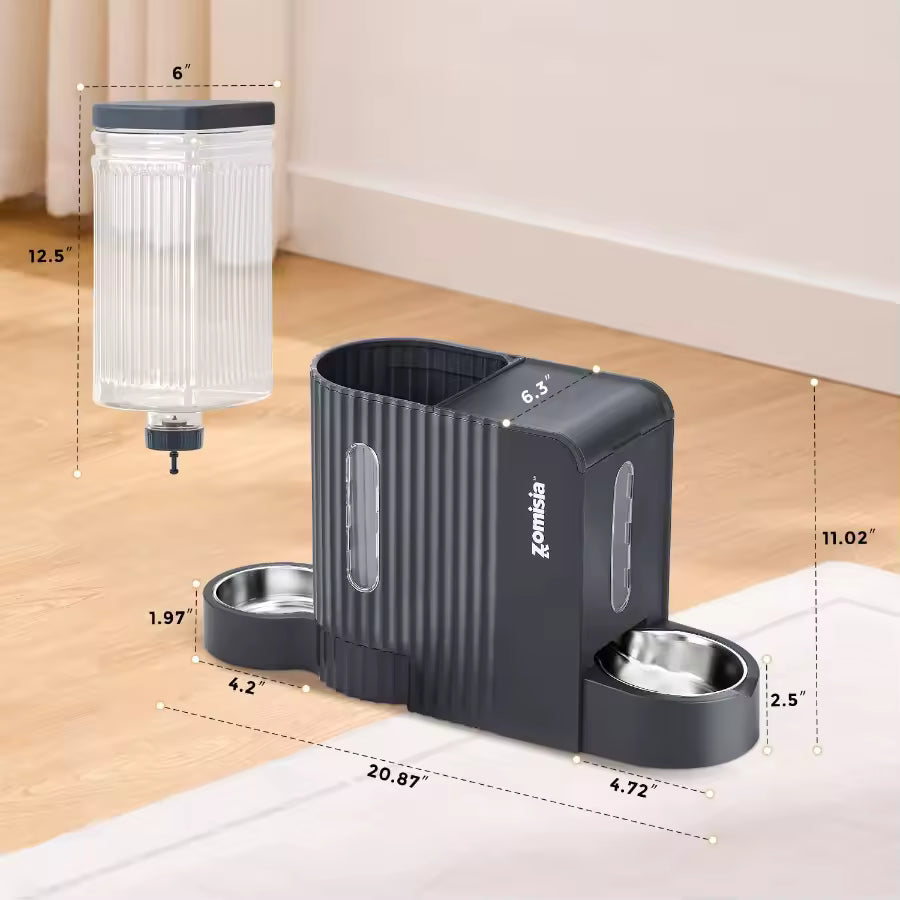 2-in-1 Automatic Cat Feeder & Water Dispenser, 304 Stainless Steel Bowls with 180° Rotatable Water Bowl for Cats and Pets