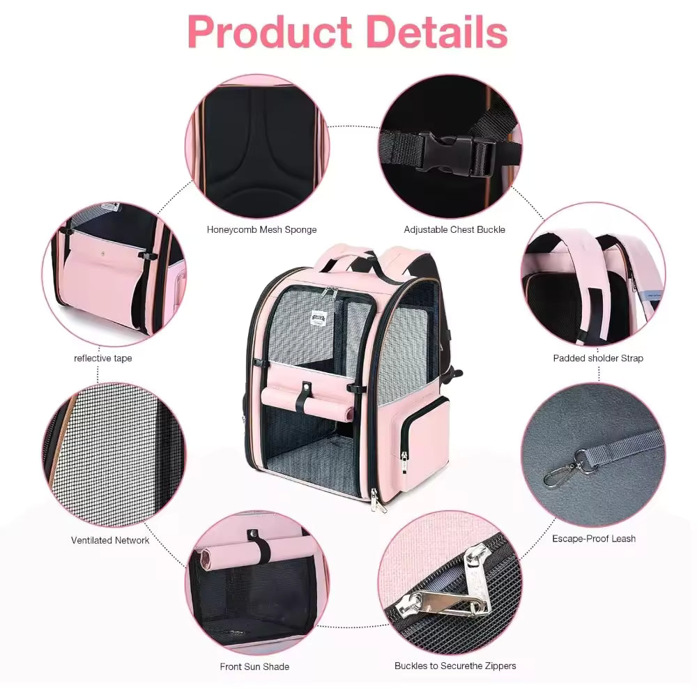 Large Cat Backpack Carrier Expandable Foldable Pet Carrier Backpack for Small Dogs Puppy Medium Cats Fit Up to 18 Lbs